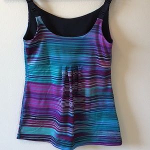 Multicolored athletic tank with ruched detail